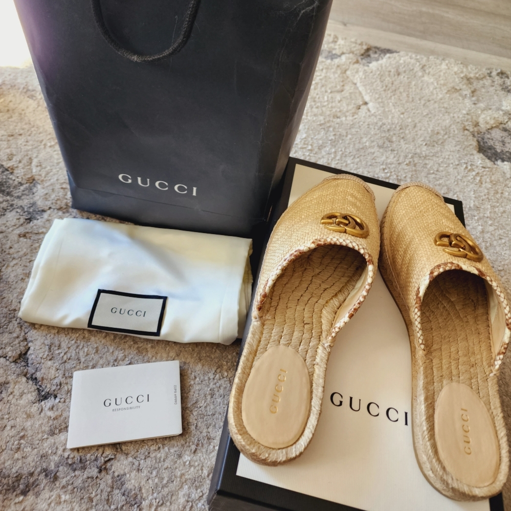 Gucci Marmont GG straw style with snakeskin size 38 slip on